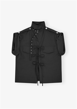 Stretch cotton cowl neck bluse Black W0880 Ganni 